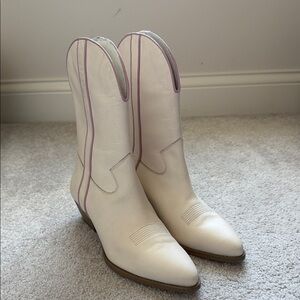 Free People Cream Western Lace-Up Boots with Pink Trim
